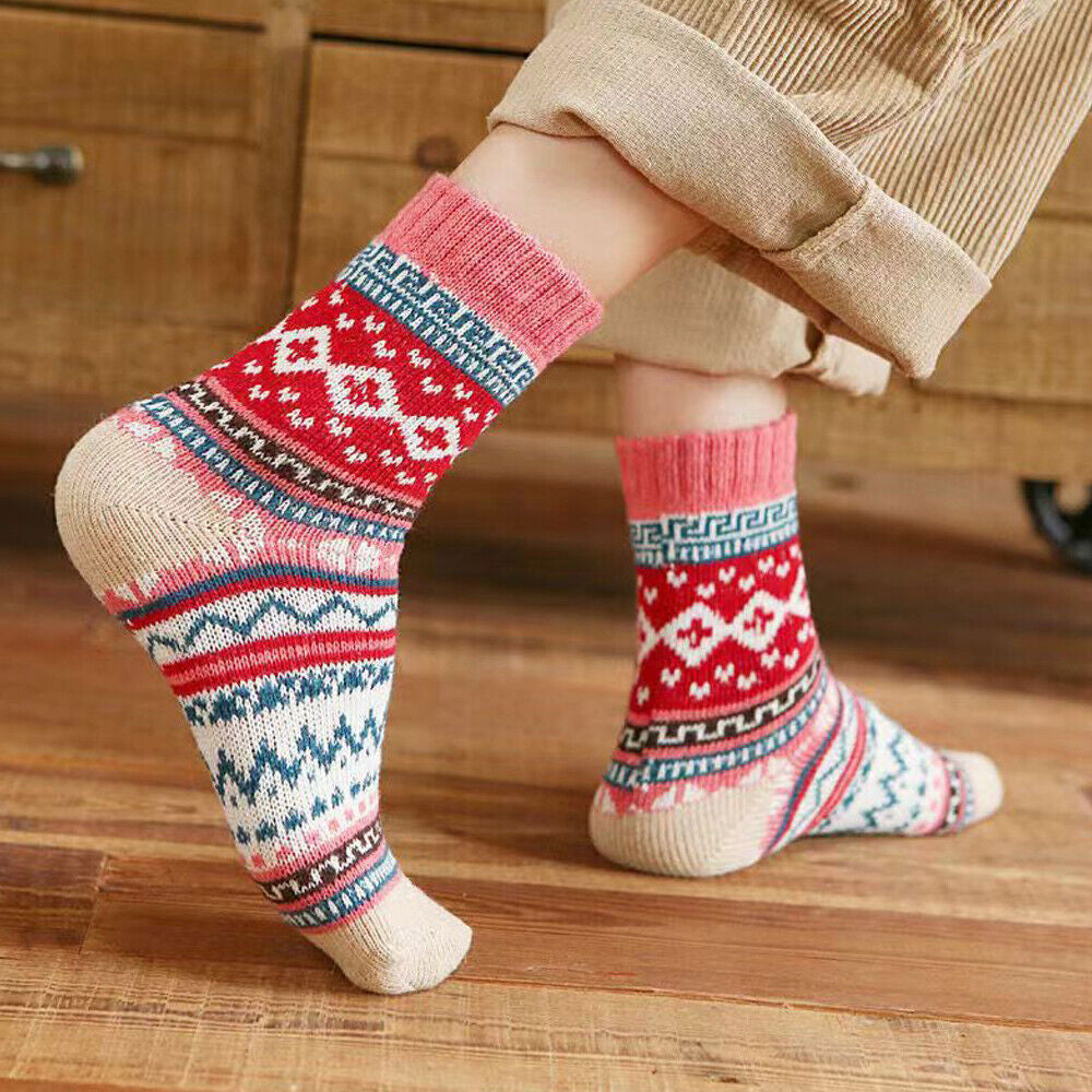 Warm Knitted Nordic Winter Socks Women’s Wool Thermal Socks – Cozy, Soft, and Thick Socks for Cold Weather - 5 Pairs