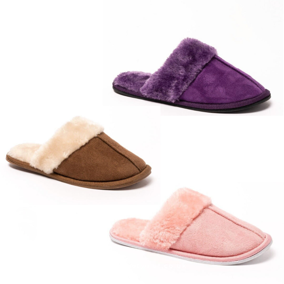 Ladies Mule Slippers Ladies Mules Slip on Slippers Faux Fur Hard Sole