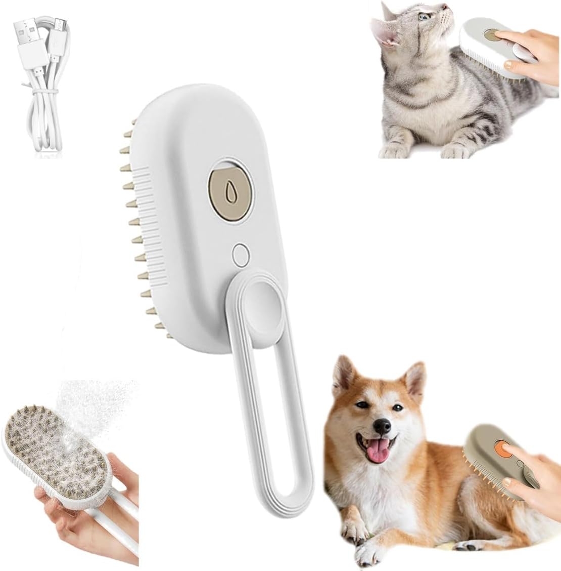 Pet Cat Dog Steam Brush Massage Electric USB Charger Water Spray Essence
