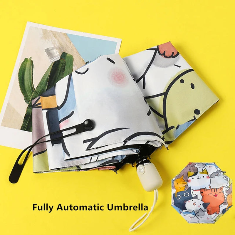 Cute Cartoon Cat Claw Automatic Folding Travel Umbrella for Women and Kids