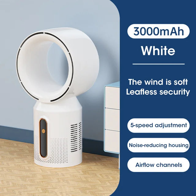 3000Mah Bladeless Fan Electric Cooling Desk Tower Fans Intelligent Low Noise Stand Floor Fan with 5 Speeds Fan Air Conditioner