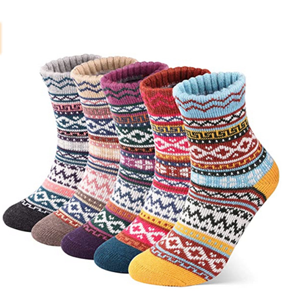 Warm Knitted Nordic Winter Socks Women’s Wool Thermal Socks – Cozy, Soft, and Thick Socks for Cold Weather - 5 Pairs