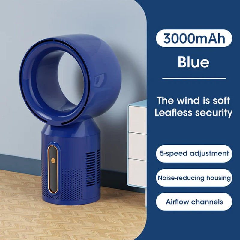 3000Mah Bladeless Fan Electric Cooling Desk Tower Fans Intelligent Low Noise Stand Floor Fan with 5 Speeds Fan Air Conditioner