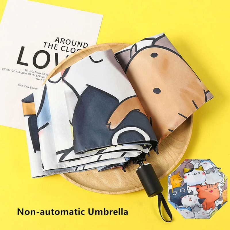 Cute Cartoon Cat Claw Automatic Folding Travel Umbrella for Women and Kids