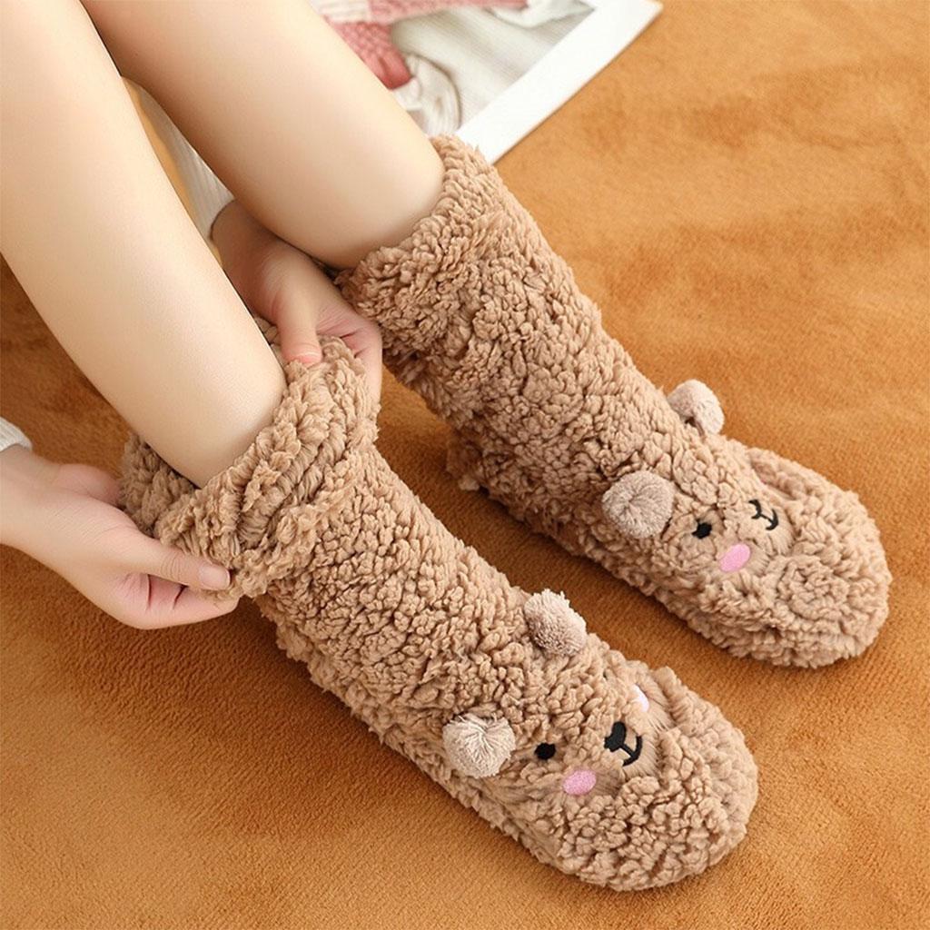 Cosy Women's Kawaii Bear Coral Fleece Fluffy Socks β Perfect for Winter Comfort, Sleep, and Lounging at Home. Cute Soft Cozy Socks.