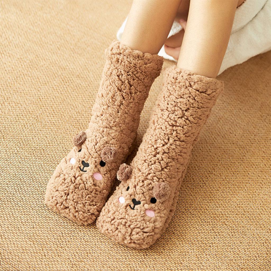 Cosy Women's Kawaii Bear Coral Fleece Fluffy Socks β Perfect for Winter Comfort, Sleep, and Lounging at Home. Cute Soft Cozy Socks.