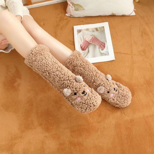 Cosy Women's Kawaii Bear Coral Fleece Fluffy Socks – Perfect for Winter Comfort, Sleep, and Lounging at Home. Cute Soft Cozy Socks.