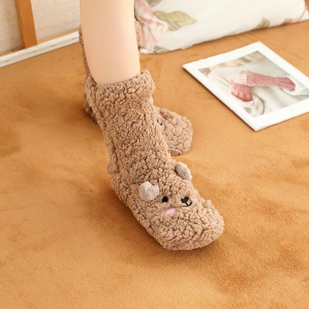 Cosy Women's Kawaii Bear Coral Fleece Fluffy Socks β Perfect for Winter Comfort, Sleep, and Lounging at Home. Cute Soft Cozy Socks.