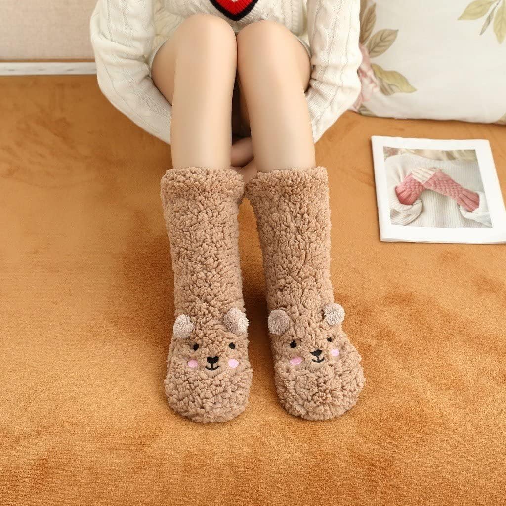 Cosy Women's Kawaii Bear Coral Fleece Fluffy Socks β Perfect for Winter Comfort, Sleep, and Lounging at Home. Cute Soft Cozy Socks.