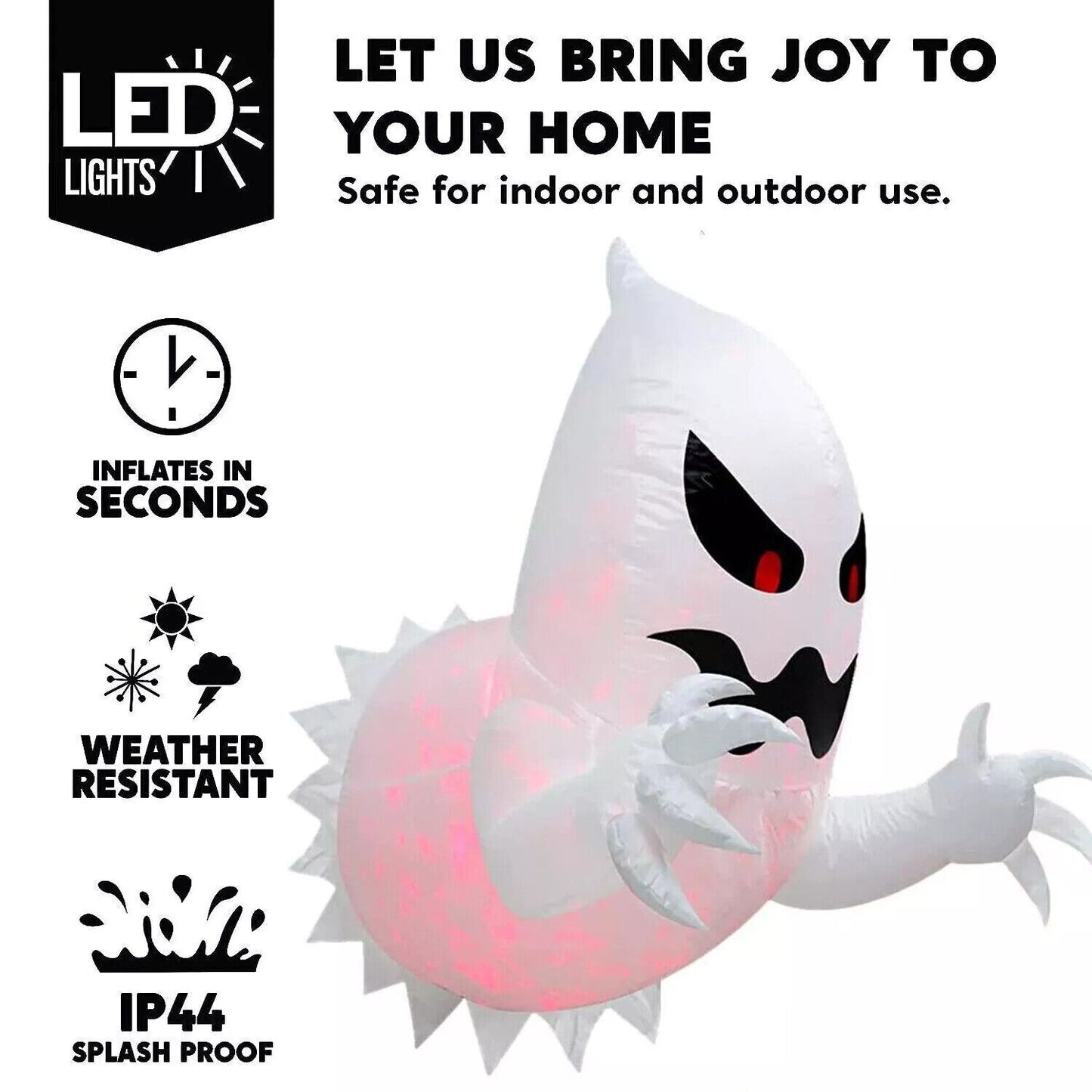 Halloween Inflatable Ghost with LED Lights – 4.5ft Window Hanging Decor | Spooky Blow-Up Outdoor Decoration for Halloween Parties