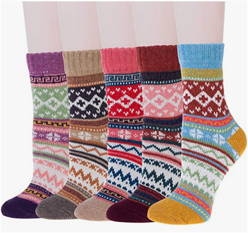 Warm Knitted Nordic Winter Socks Women’s Wool Thermal Socks – Cozy, Soft, and Thick Socks for Cold Weather - 5 Pairs