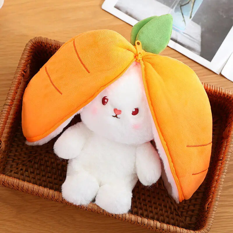 Transforming Kawaii Fruit Bunny Plush Toy – Adorable Carrot and Strawberry Become Rabbit – Perfect Kids Birthday and Christmas Gift