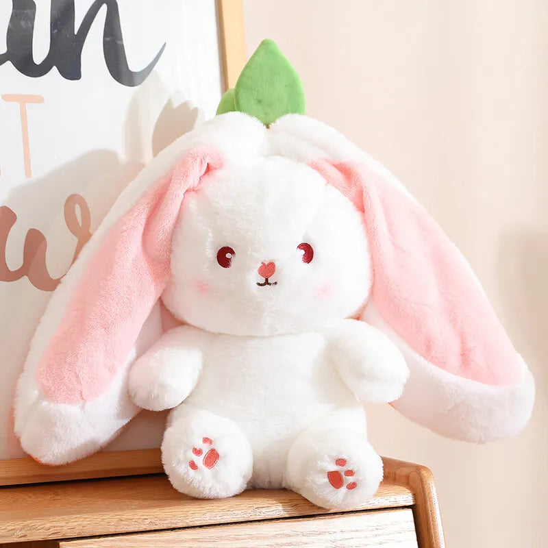 Transforming Kawaii Fruit Bunny Plush Toy – Adorable Carrot and Strawberry Become Rabbit – Perfect Kids Birthday and Christmas Gift