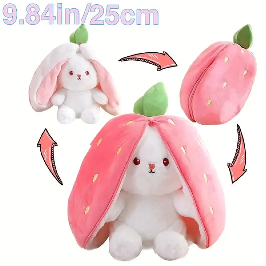 Transforming Kawaii Fruit Bunny Plush Toy – Adorable Carrot and Strawberry Become Rabbit – Perfect Kids Birthday and Christmas Gift