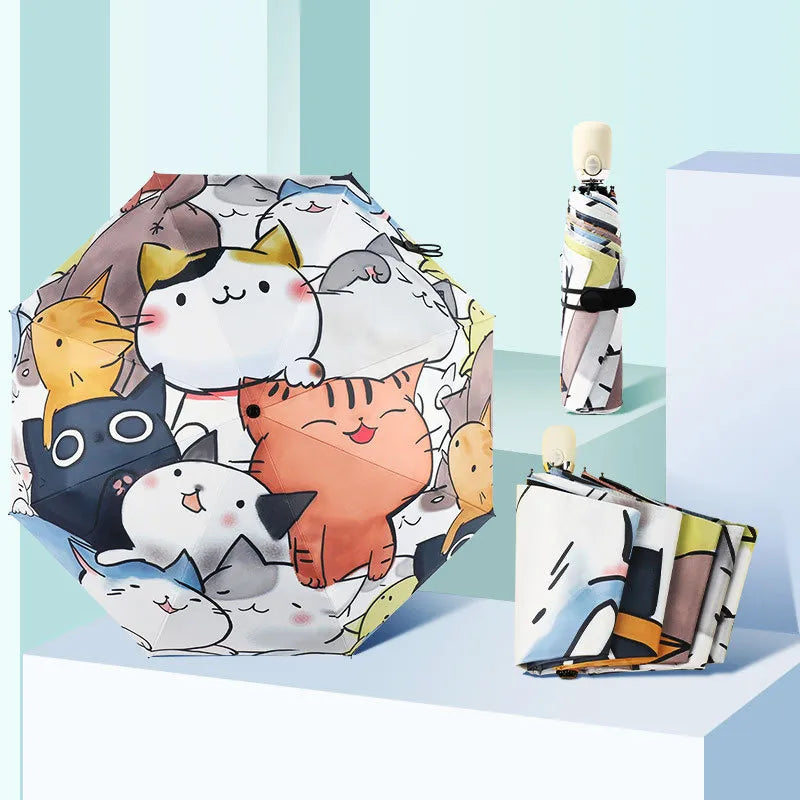 Cute Cartoon Cat Claw Automatic Folding Travel Umbrella for Women and Kids