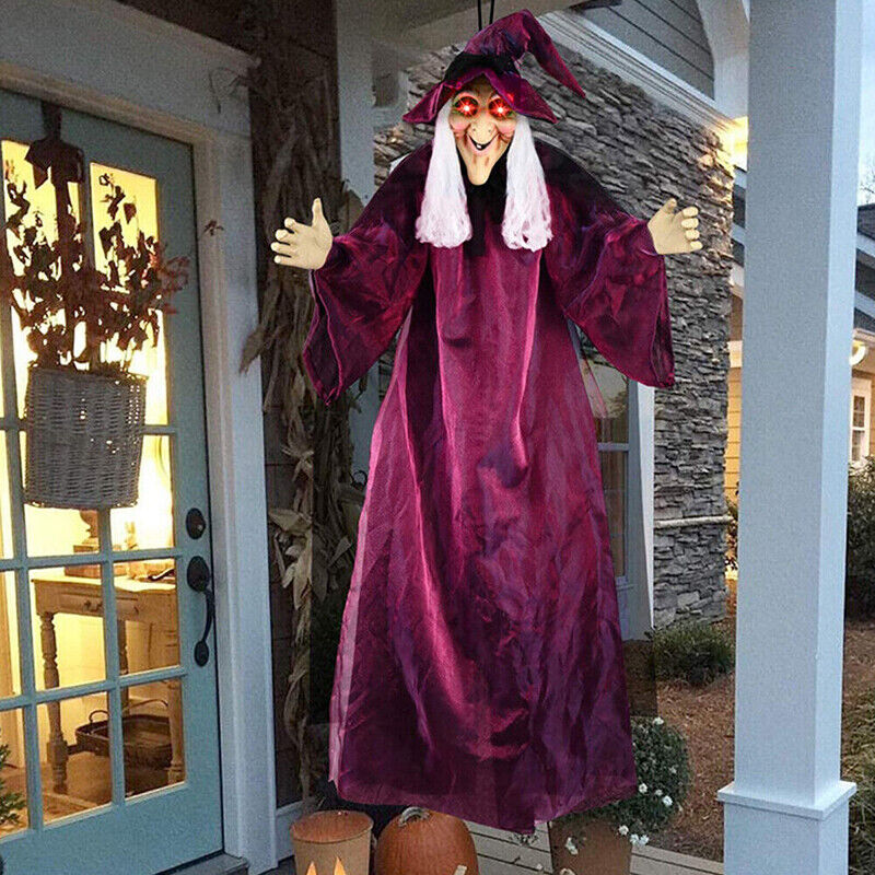 Life-Size Talking Witch – Spooky Animated Halloween Decor | Scary Hanging Witch Prop with Lights & Sound for Haunted House