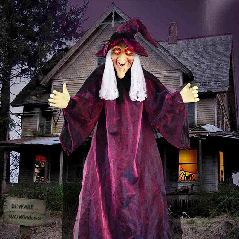 Life-Size Talking Witch – Spooky Animated Halloween Decor | Scary Hanging Witch Prop with Lights & Sound for Haunted House