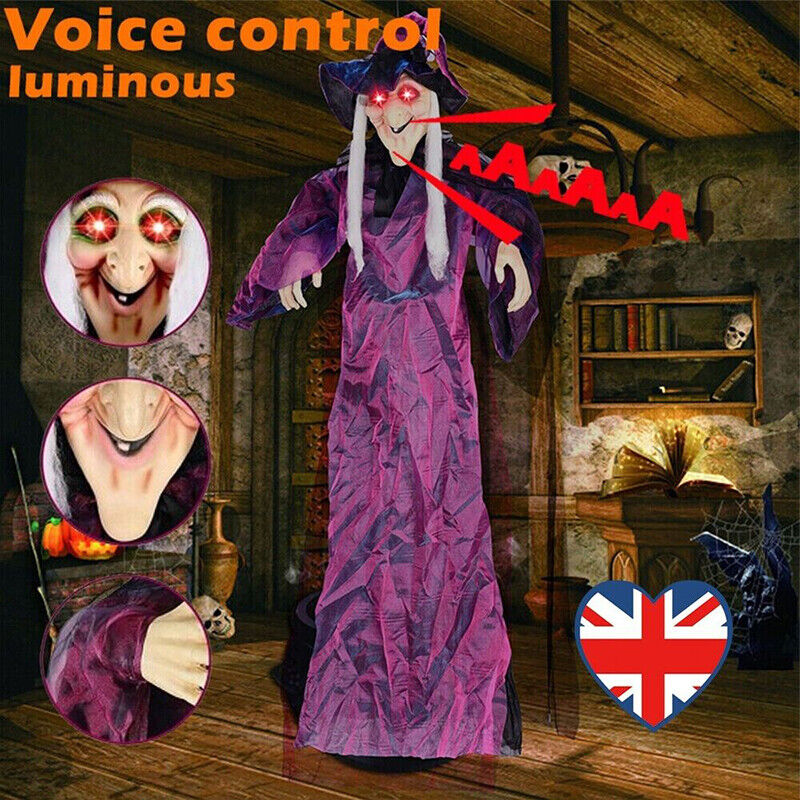 Life-Size Talking Witch – Spooky Animated Halloween Decor | Scary Hanging Witch Prop with Lights & Sound for Haunted House