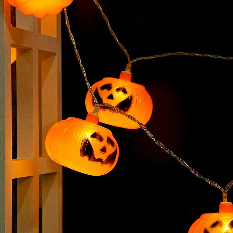 10 LED Halloween Pumpkin String Lights – Battery-Powered Jack-O-Lantern Decoration for Indoor & Outdoor Use | 1.5M Festive Halloween Lights