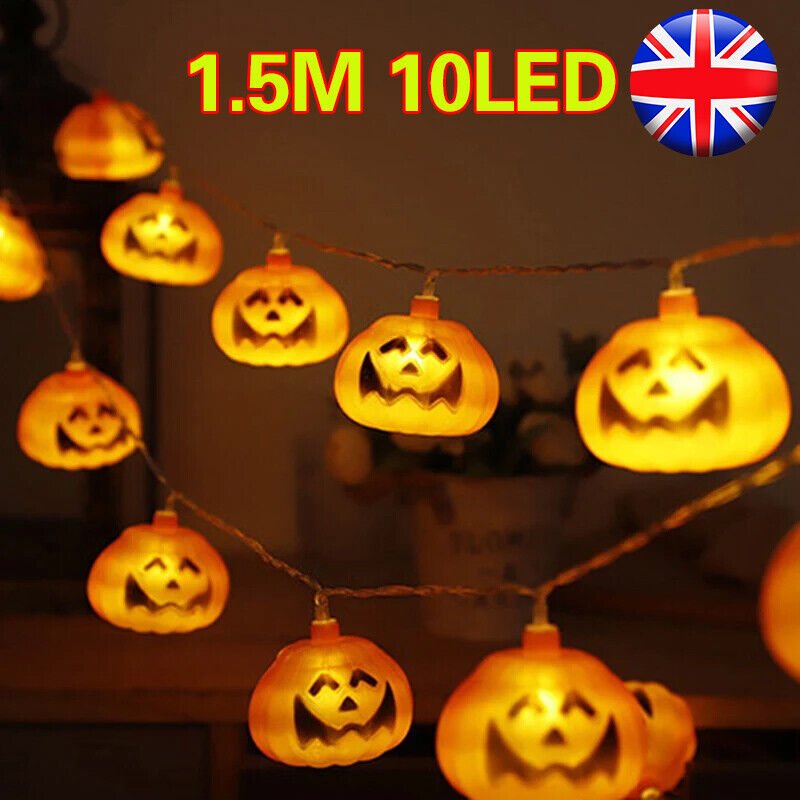 10 LED Halloween Pumpkin String Lights – Battery-Powered Jack-O-Lantern Decoration for Indoor & Outdoor Use | 1.5M Festive Halloween Lights