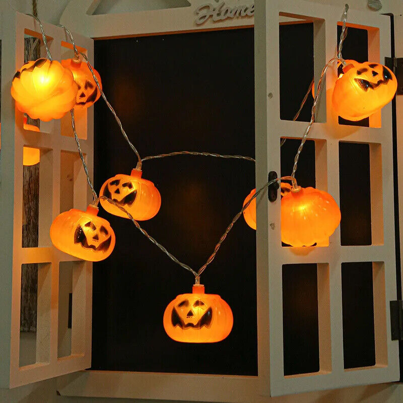 10 LED Halloween Pumpkin String Lights – Battery-Powered Jack-O-Lantern Decoration for Indoor & Outdoor Use | 1.5M Festive Halloween Lights
