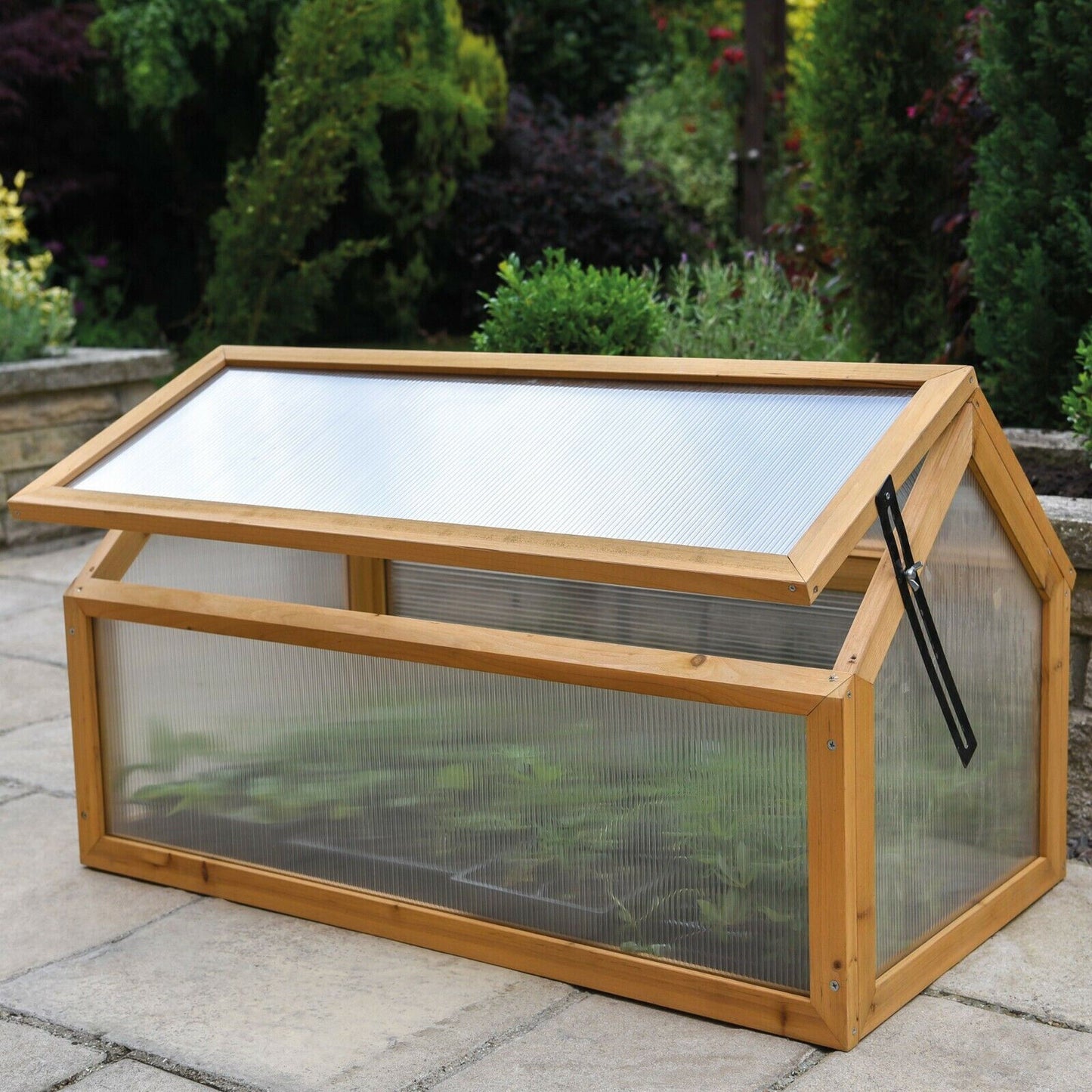 Garden Grow Wooden Cold Frame with Polycarbonate Panels and Hinged Lid