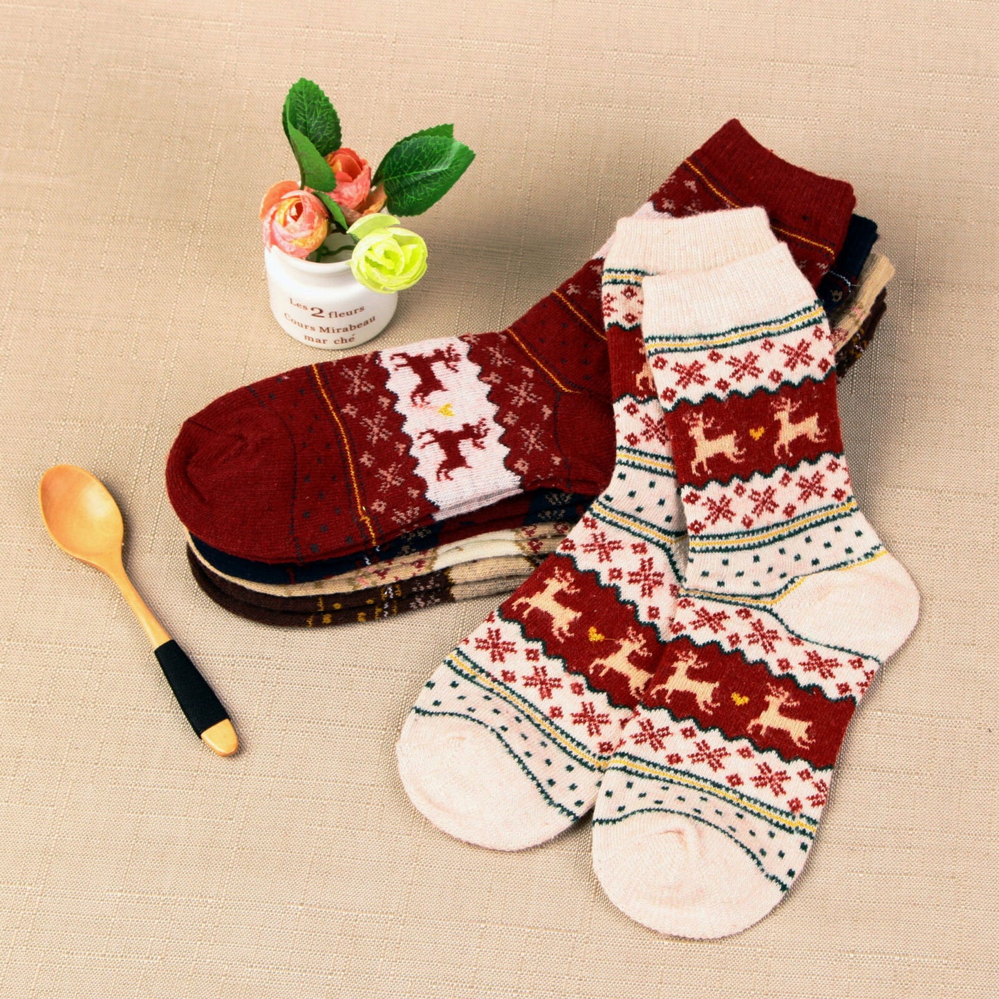 Christmas Nordic Warm Wool Winter Socks – 5 Pairs