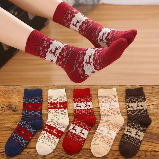 Christmas Nordic Warm Wool Winter Socks – 5 Pairs