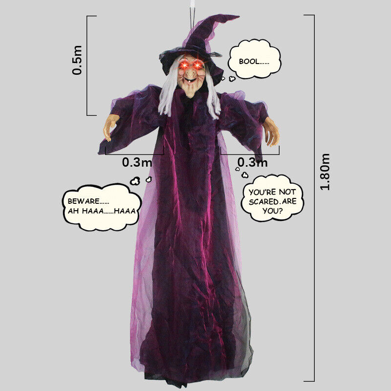 Life-Size Talking Witch – Spooky Animated Halloween Decor | Scary Hanging Witch Prop with Lights & Sound for Haunted House