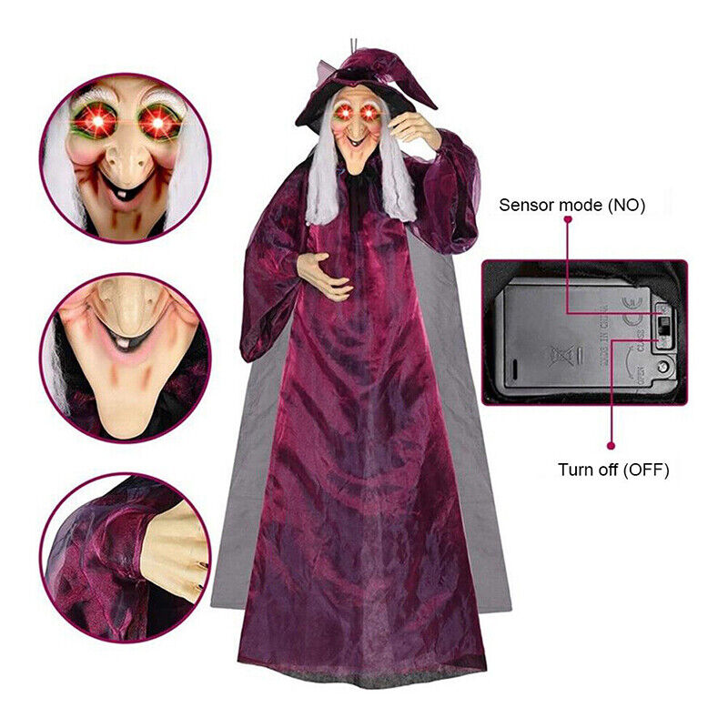 Life-Size Talking Witch – Spooky Animated Halloween Decor | Scary Hanging Witch Prop with Lights & Sound for Haunted House
