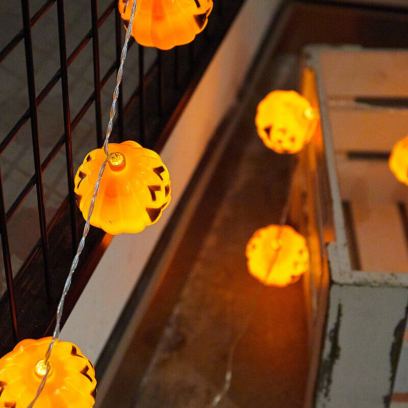 10 LED Halloween Pumpkin String Lights – Battery-Powered Jack-O-Lantern Decoration for Indoor & Outdoor Use | 1.5M Festive Halloween Lights