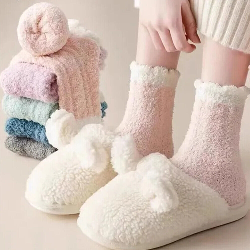 Winter Warm Towel Socks – 5 Pairs Soft Fluffy Bed Socks Slipper Fleece Sock Winter