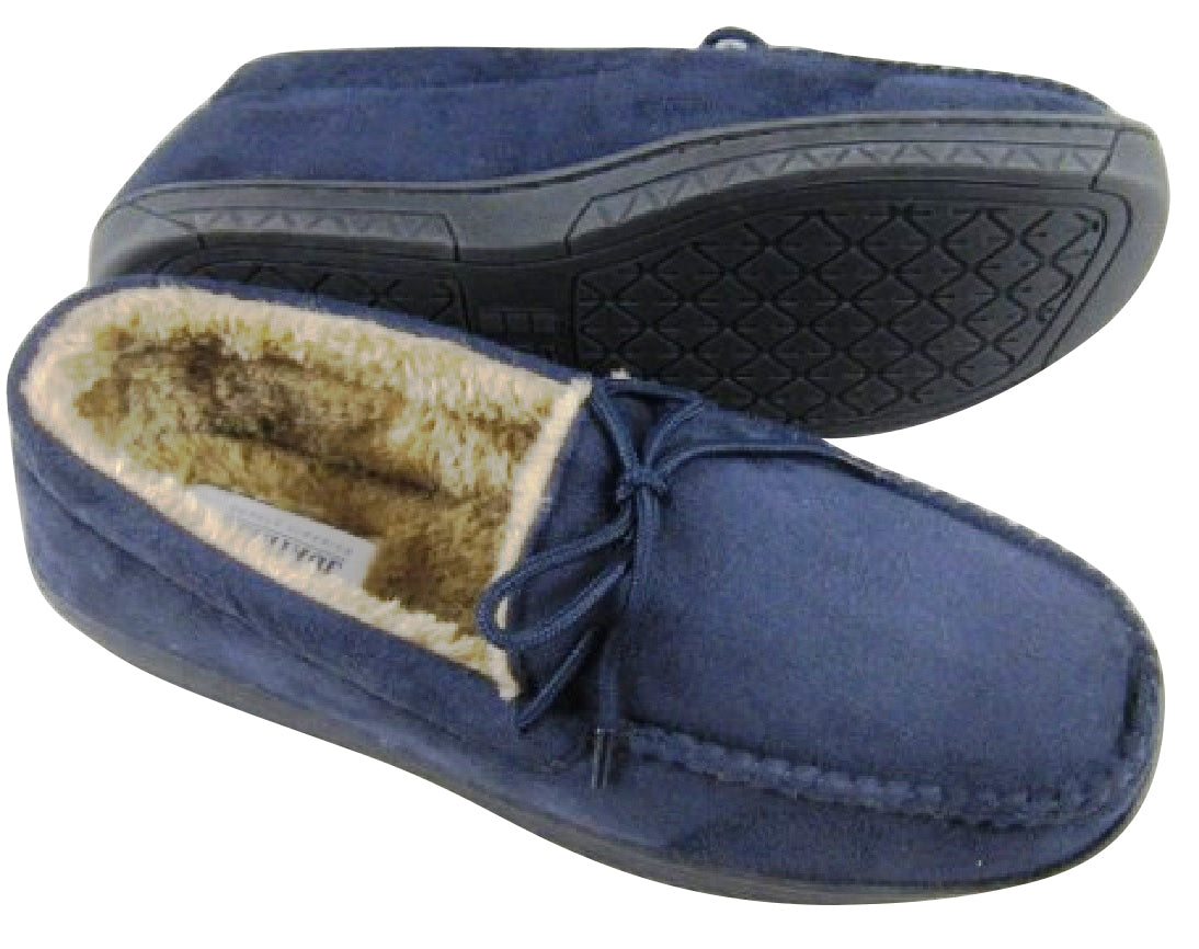 MENS MOCCASINS WARM FAUX SUEDE SHEEPSKIN FUR LINED WINTER LOAFERS SLIPPERS SIZE